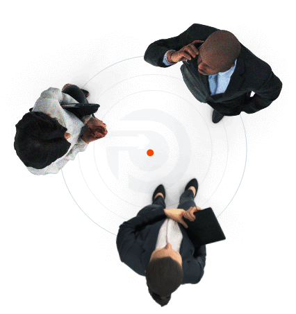 Topdown view of 3 business people in a circle