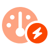 Orange speedometer and a lightening bolt icon